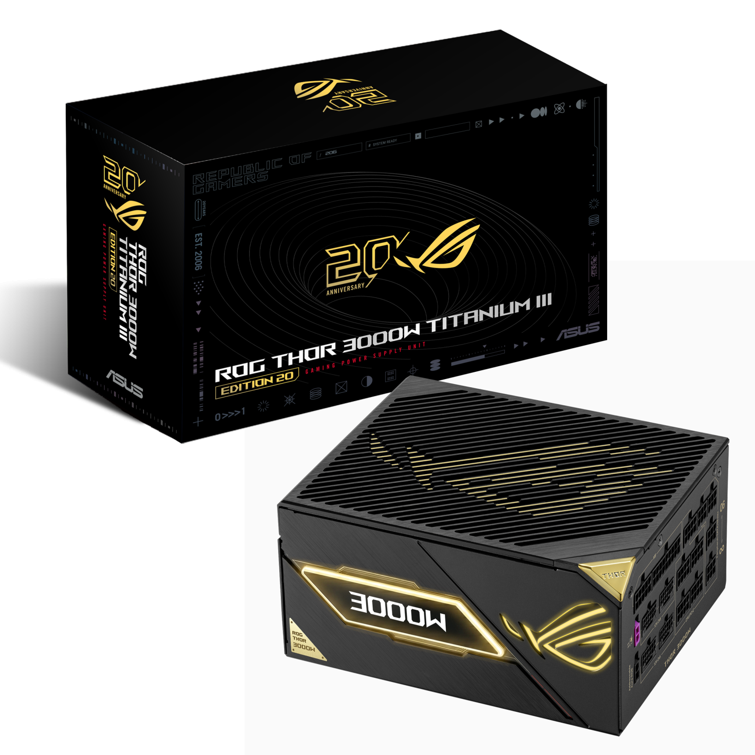 Power supply ASUS ROG THOR III 3000W Edition 20, 80 Plus Titanium PCIe 5.1, Fully Modular - 90YE00VA-B0NA00