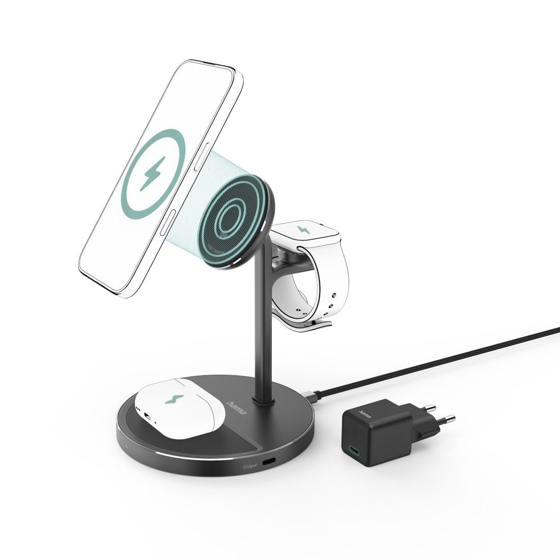 HAMA Drahtlose Ladestation 3 in 1, Qi2, 15 W, induktives Schnellladen