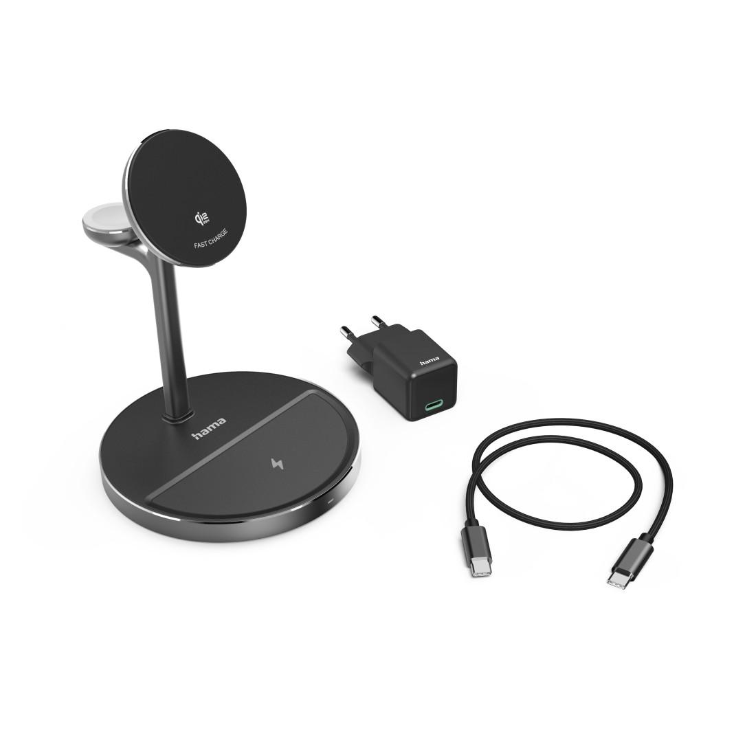 HAMA Drahtlose Ladestation 3 in 1, Qi2, 15 W, induktives Schnellladen