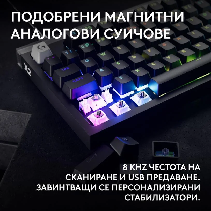 Геймърска механична клавиатура Logitech G Pro X2 RAPID TKL, Magnetic Analog Linear Switch - Черен