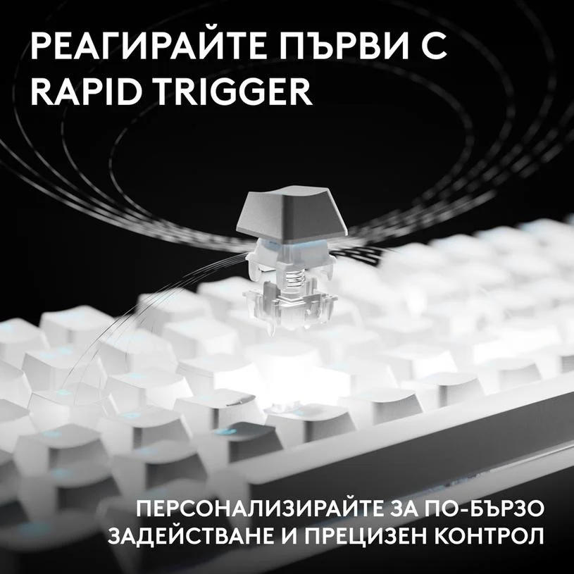 Геймърска механична клавиатура Logitech G Pro X2 RAPID TKL, Magnetic Analog Linear Switch - Бял