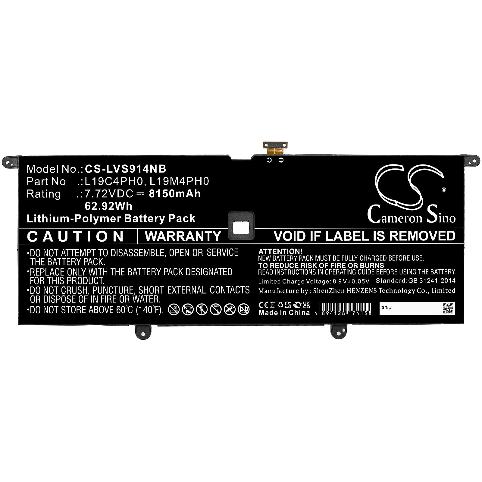 Batería para portátil LENOVO Yoga Slim 9 14ITL5 82D10000UK L19C4PH0 LiPo 7.72V 8150mAh CAMERON SINO