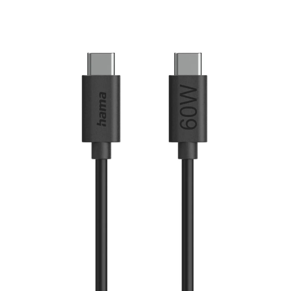 HAMA Кабел за зареждане USB-C - USB-C, 60 W, 1.2 м, черен