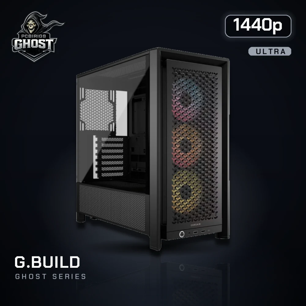 G.BUILD Ghost 1440p Ultra · RTX 5070 Ti 16GB · AMD Ryzen 7 7800X3D Box · 32GB DDR5 · 2TB · Powered by MSI