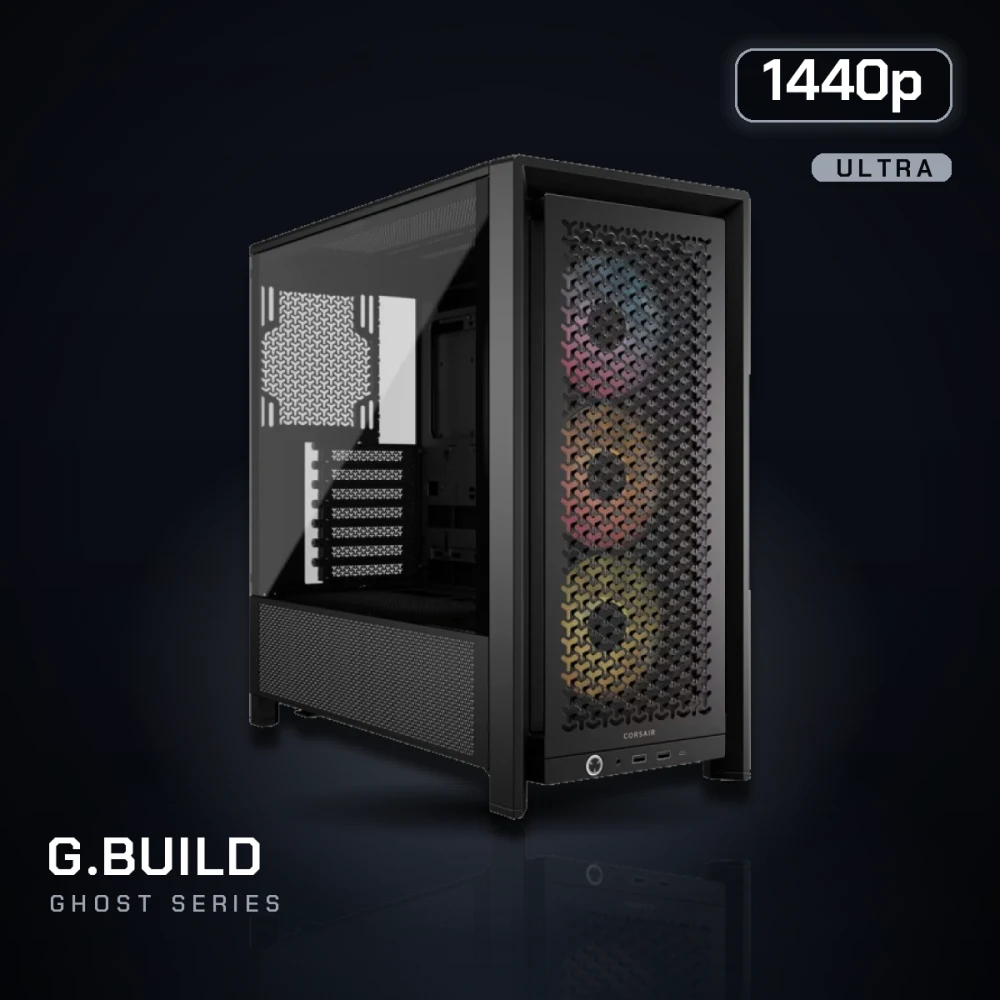 G.BUILD Ghost 1440p Ultra · RTX 5070 Ti 16GB · AMD Ryzen 7 7800X3D Box · 32GB DDR5 · 2TB · Powered by MSI
