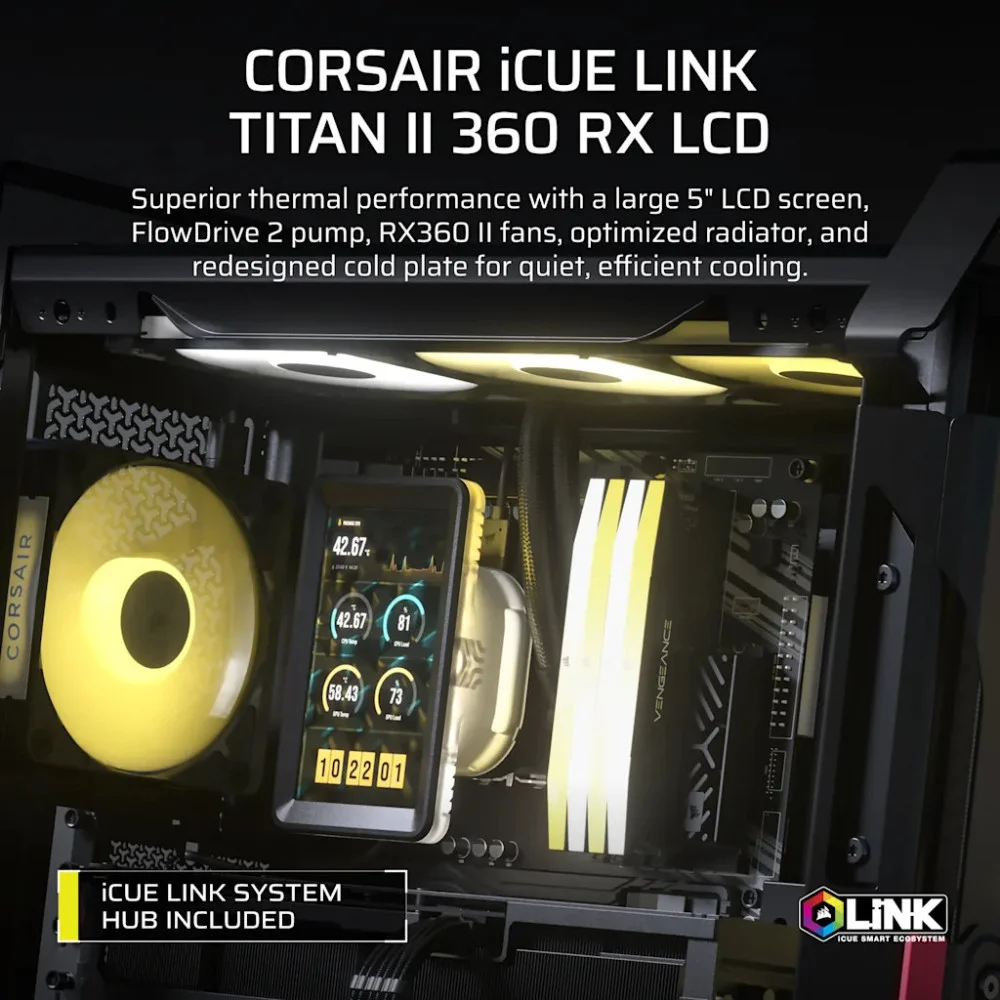 Водно охлаждане Corsair iCUE LINK TITAN II 360 RX LCD, 360mm Radiator, Liquid CPU Cooler - CW-9061045-WW
