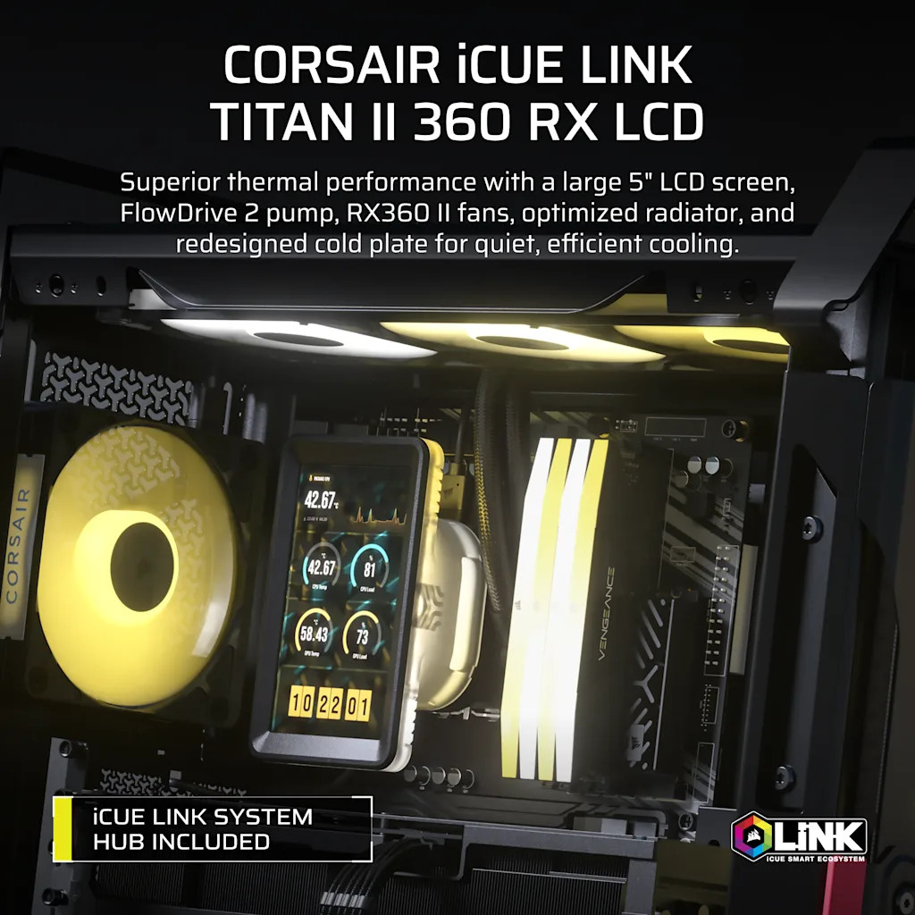Водно охлаждане Corsair iCUE LINK TITAN II 360 RX LCD, 360mm Radiator, Liquid CPU Cooler - CW-9061045-WW