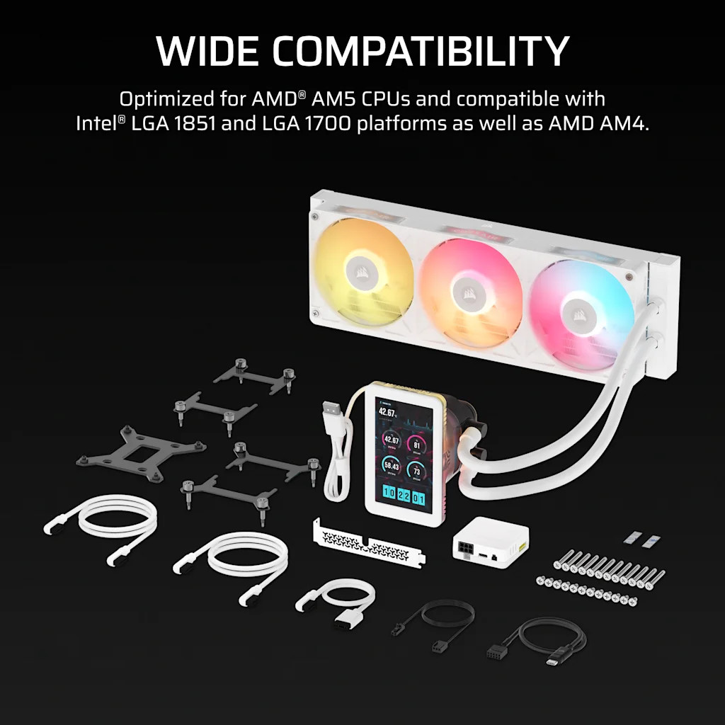 Водно охлаждане Corsair iCUE LINK TITAN II 360 RX LCD White, 360mm Radiator, Liquid CPU Cooler - CW-9061046-WW