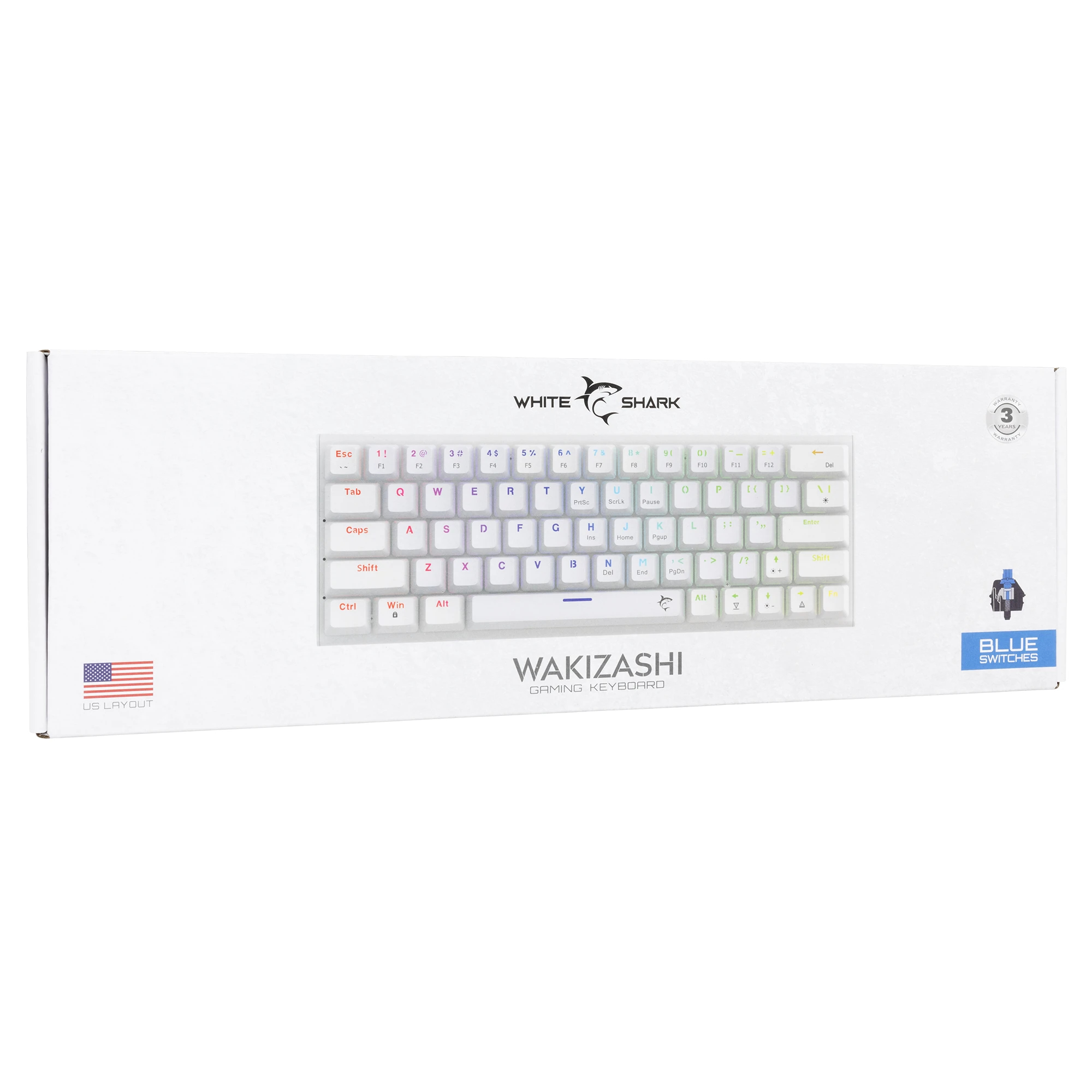 White Shark Gaming Mechanical Keyboard WAKIZASHI 2 - Blue Switches (English US), White Gamer Mouse