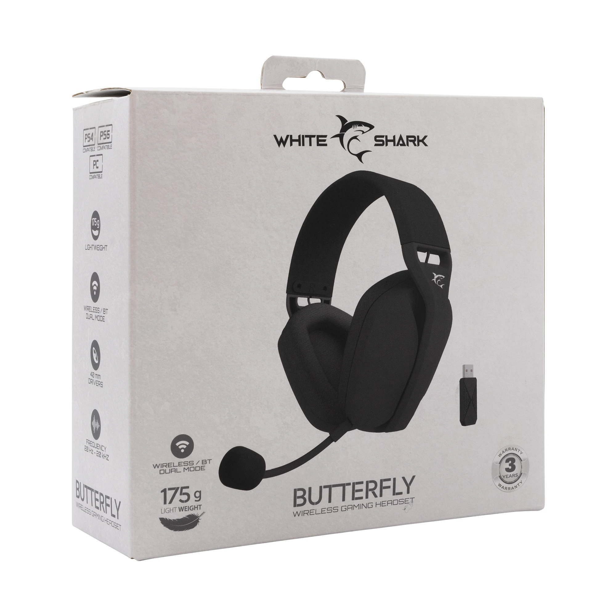 White Shark căști gaming wireless Gaming Headphones BUTTERFLY - Bluetooth, 2.4G, Negru