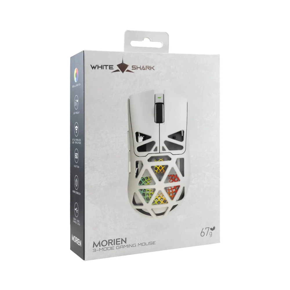 White Shark професионална геймърска мишка Wireless Gaming Mouse MORIEN - 12000dpi, 1000Hz, Bluetooth, White