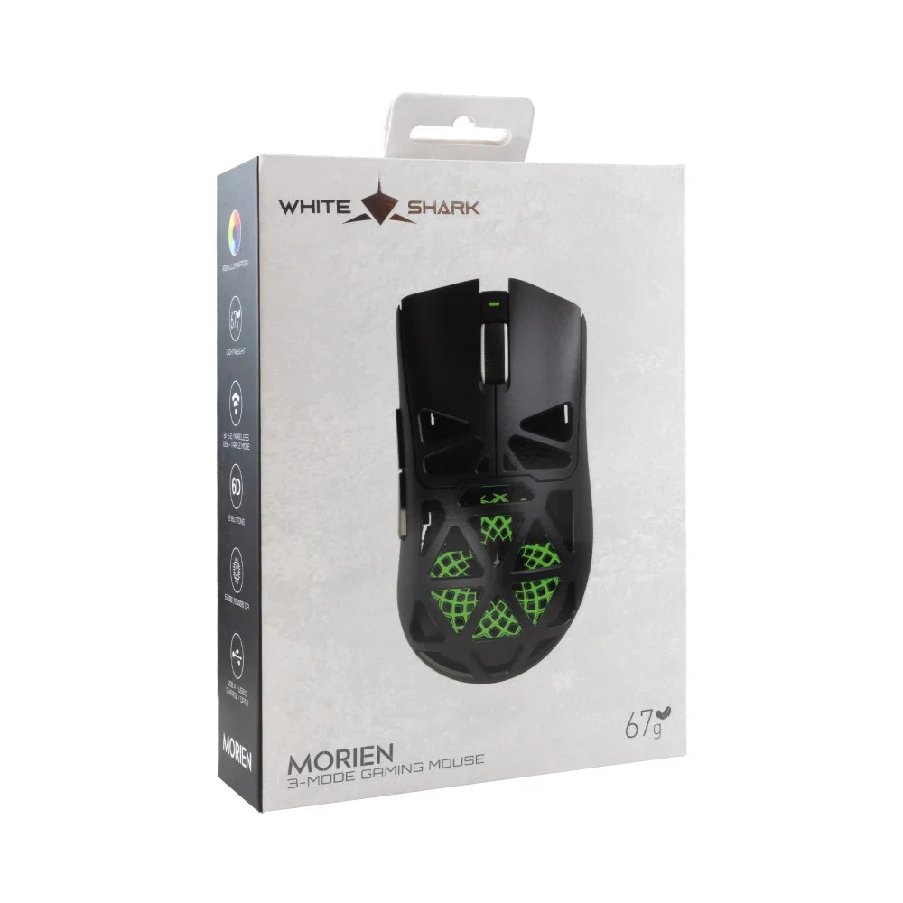 White Shark професионална геймърска мишка Wireless Gaming Mouse MORIEN - 12000dpi, 1000Hz, Bluetooth, Black
