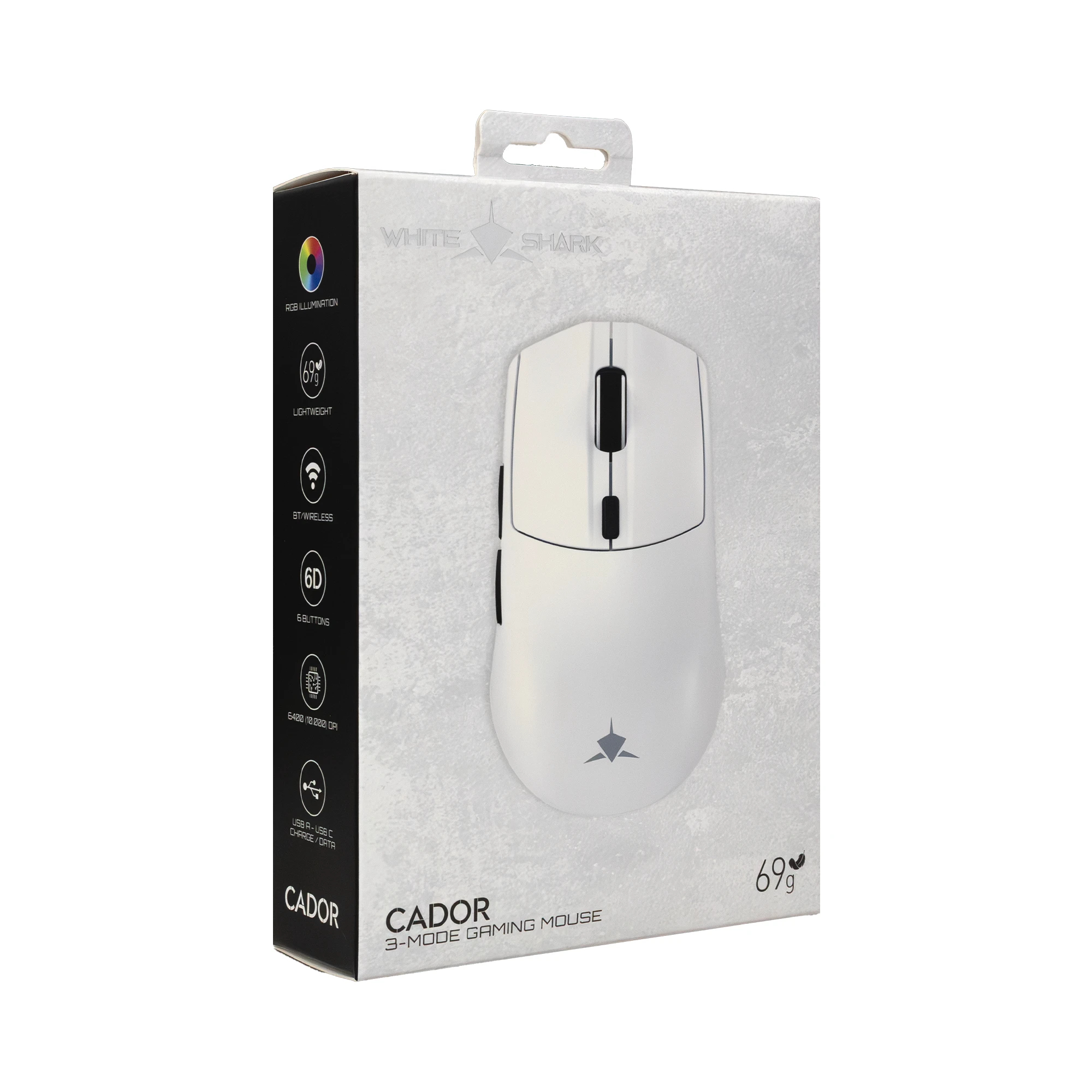 White Shark professionelle Gaming-Maus Wireless Gaming Mouse CADOR - 10000dpi, 1000Hz, Bluetooth, Weiß