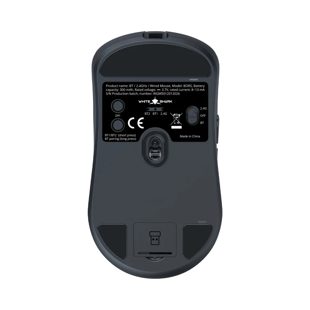 White Shark професионална геймърска мишка Wireless Gaming Mouse BORS - 12000dpi, 1000Hz, Bluetooth, Black