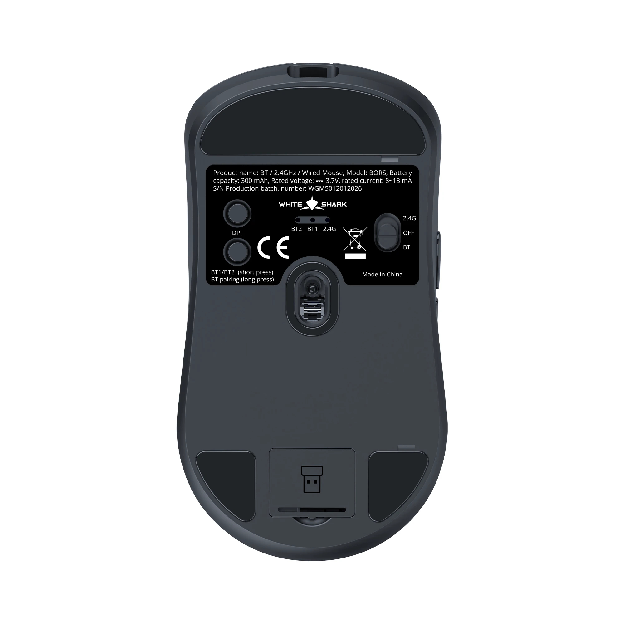 White Shark професионална геймърска мишка Wireless Gaming Mouse BORS - 12000dpi, 1000Hz, Bluetooth, Black
