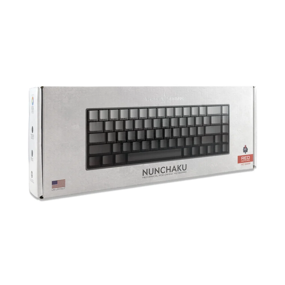 White Shark gaming mechanical keyboard Gaming Mechanical Keyboard NUNCHAKU - Red Switches (English US), Grey