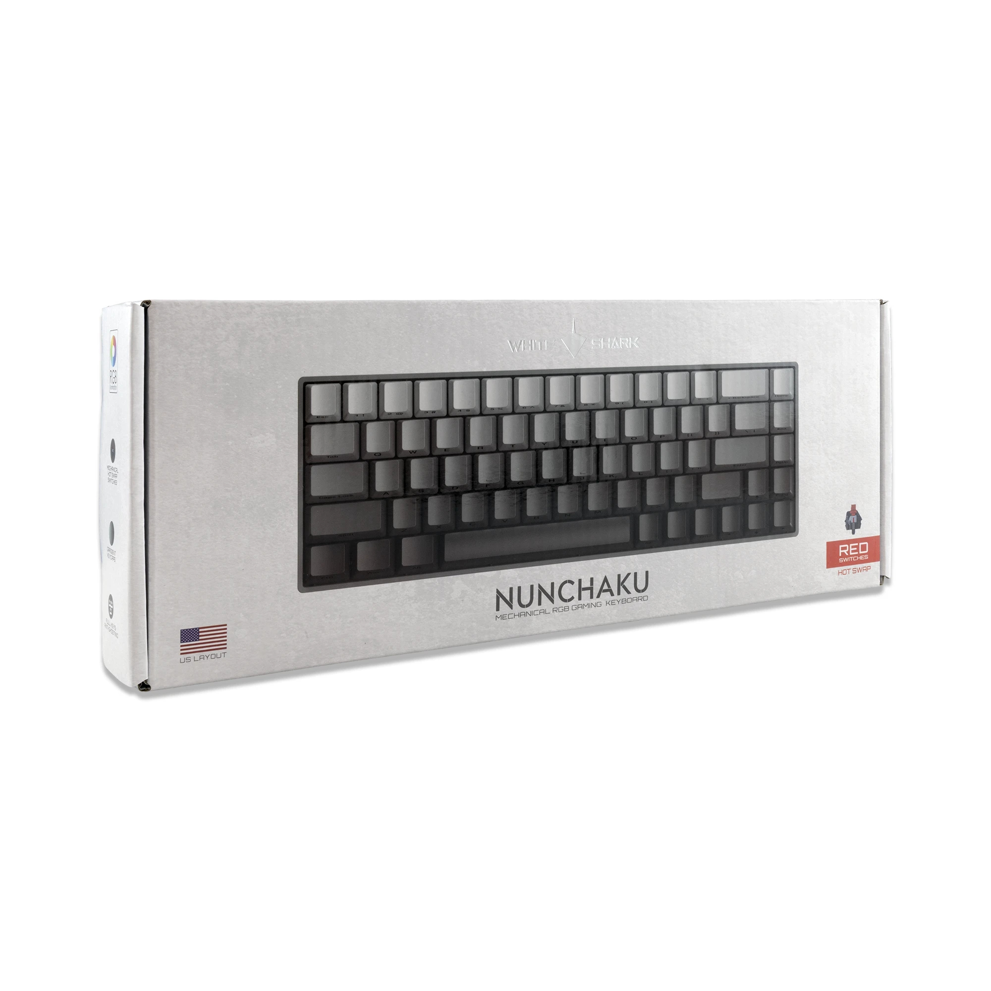 White Shark gaming mechanical keyboard Gaming Mechanical Keyboard NUNCHAKU - Red Switches (English US), Grey