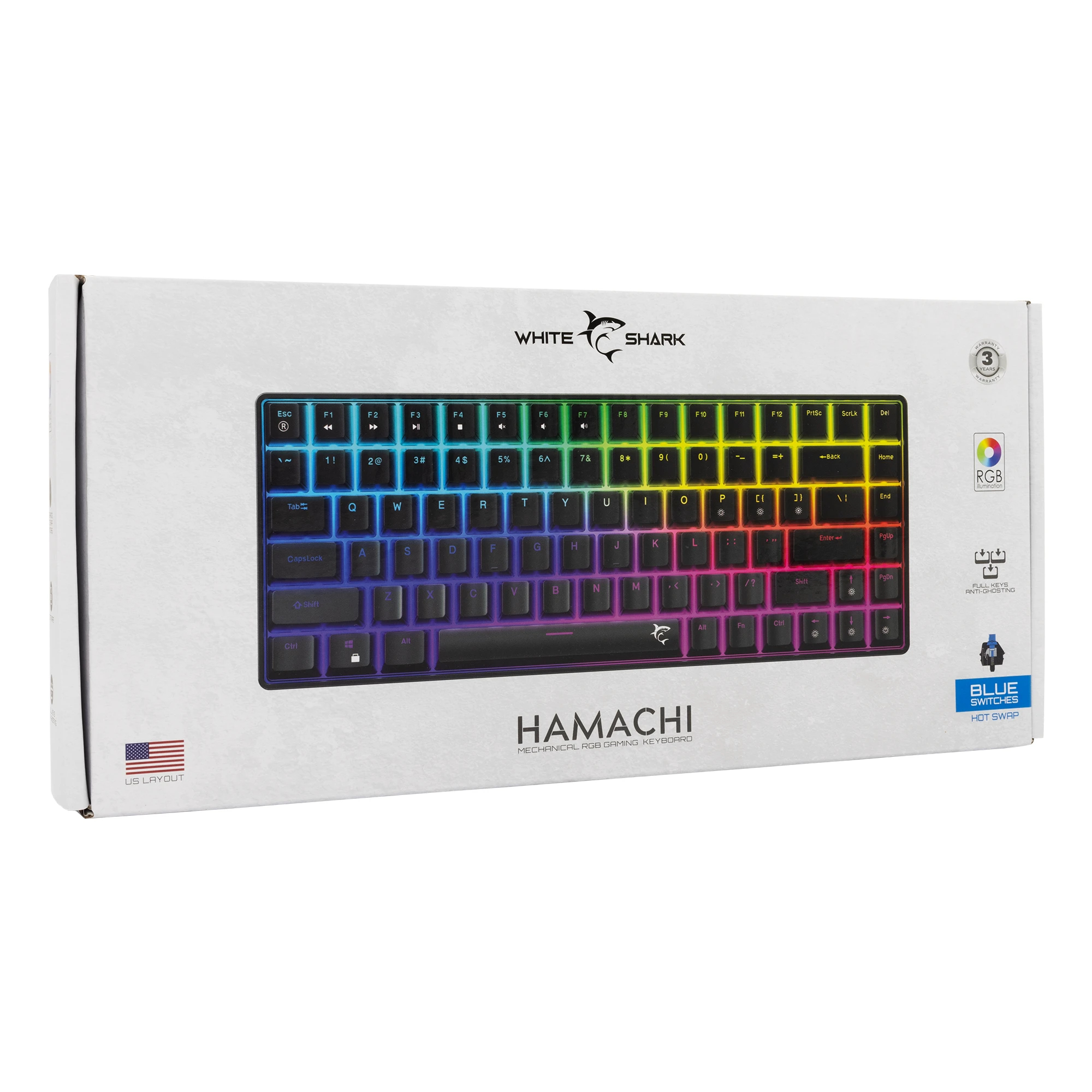 White Shark геймърска механична клавиатура Gaming Mechanical Keyboard HAMACHI - YUSYA 5P Blue Switches (English US), Black