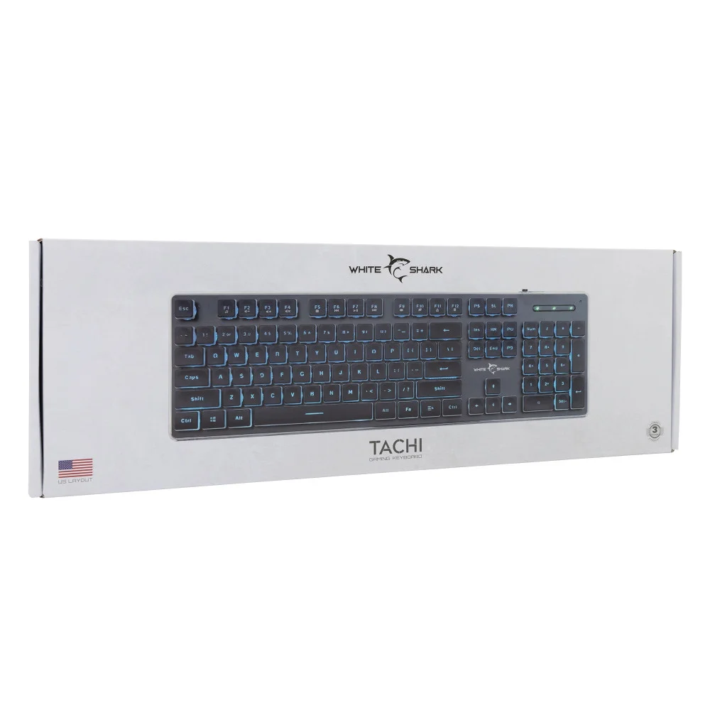 White Shark teclado gamer Gaming Keyboard TACHI - Low-Profile (English US), Negro