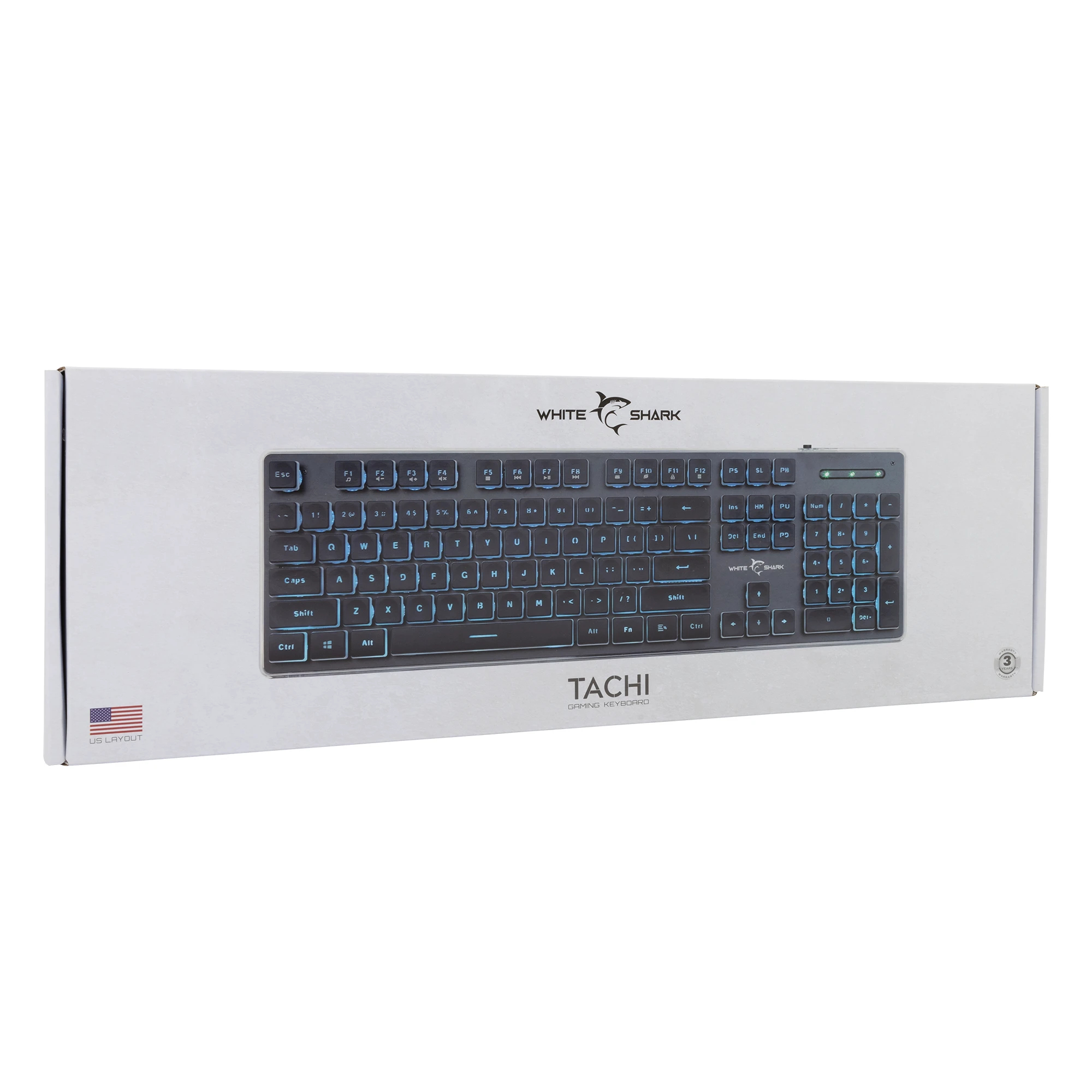 White Shark teclado gamer Gaming Keyboard TACHI - Low-Profile (English US), Negro