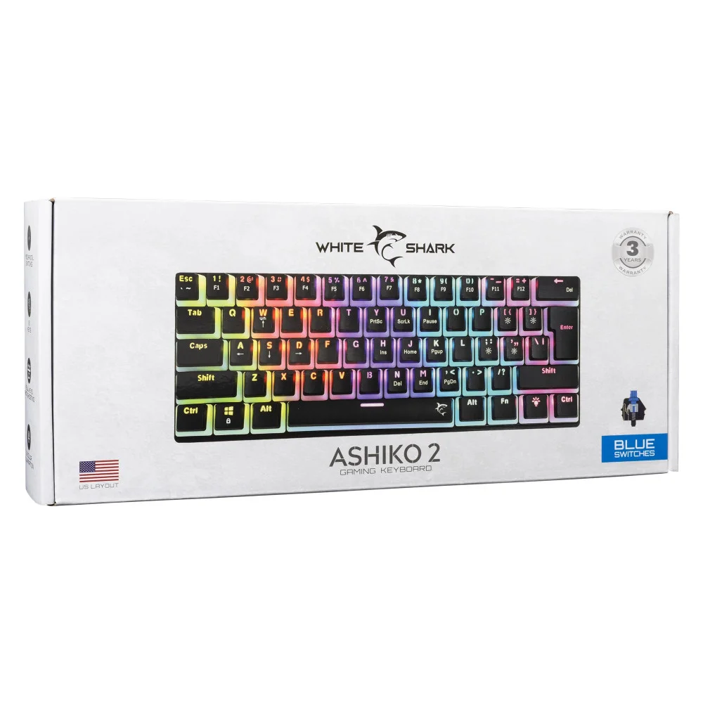 White Shark геймърска механична клавиатура Gaming Mechanical Keyboard SHINOBI 2 - Blue Switches (English US), Black