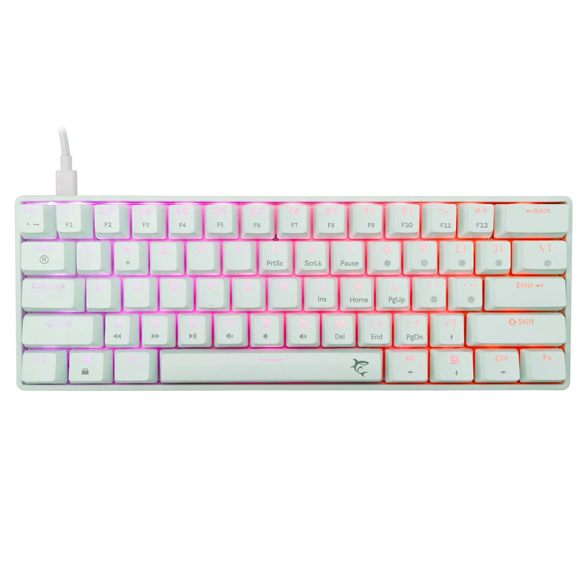 White Shark teclado gamer mecánico Gaming Mechanical Keyboard SHINOBI 2 - YUSYA 5P Red Switches (English US), Blanco