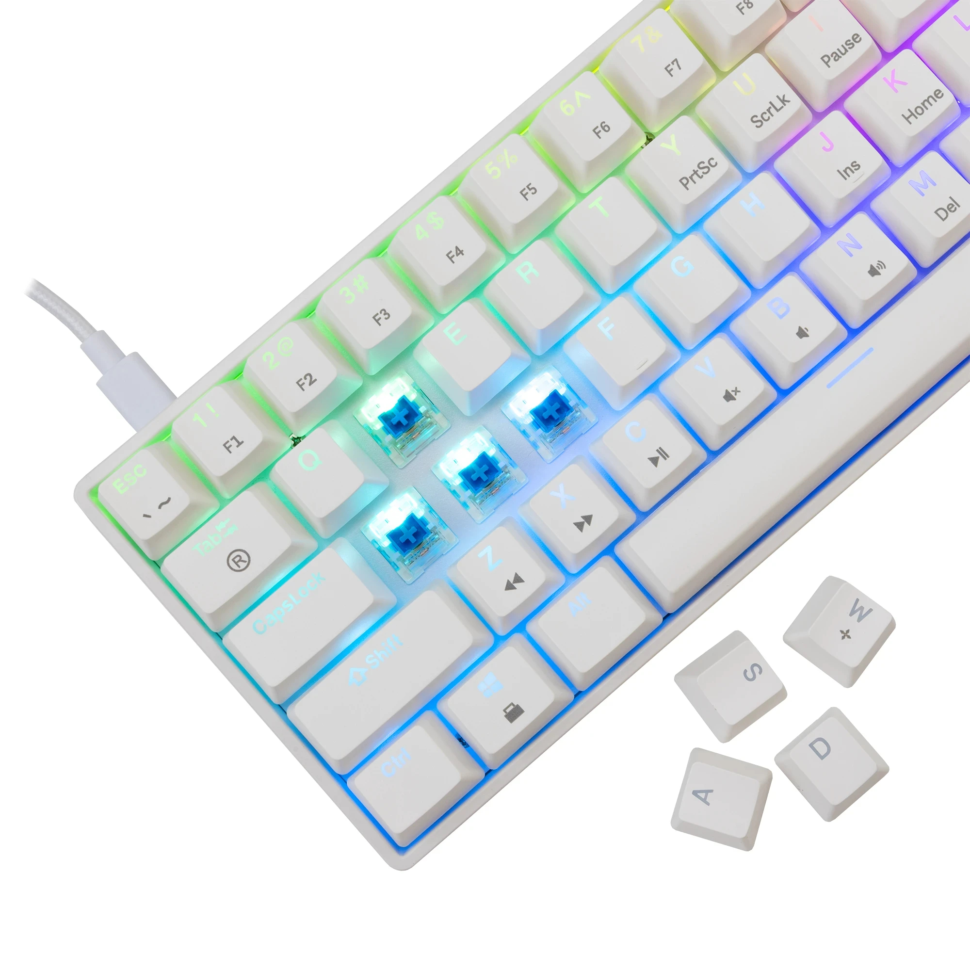 White Shark геймърска механична клавиатура Gaming Mechanical Keyboard SHINOBI 2 - YUSYA 5P Blue Switches (English US), White