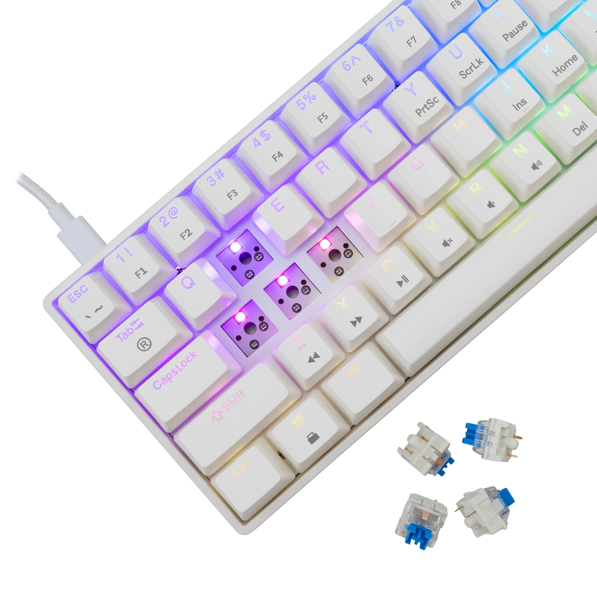 White Shark геймърска механична клавиатура Gaming Mechanical Keyboard SHINOBI 2 - YUSYA 5P Blue Switches (English US), White