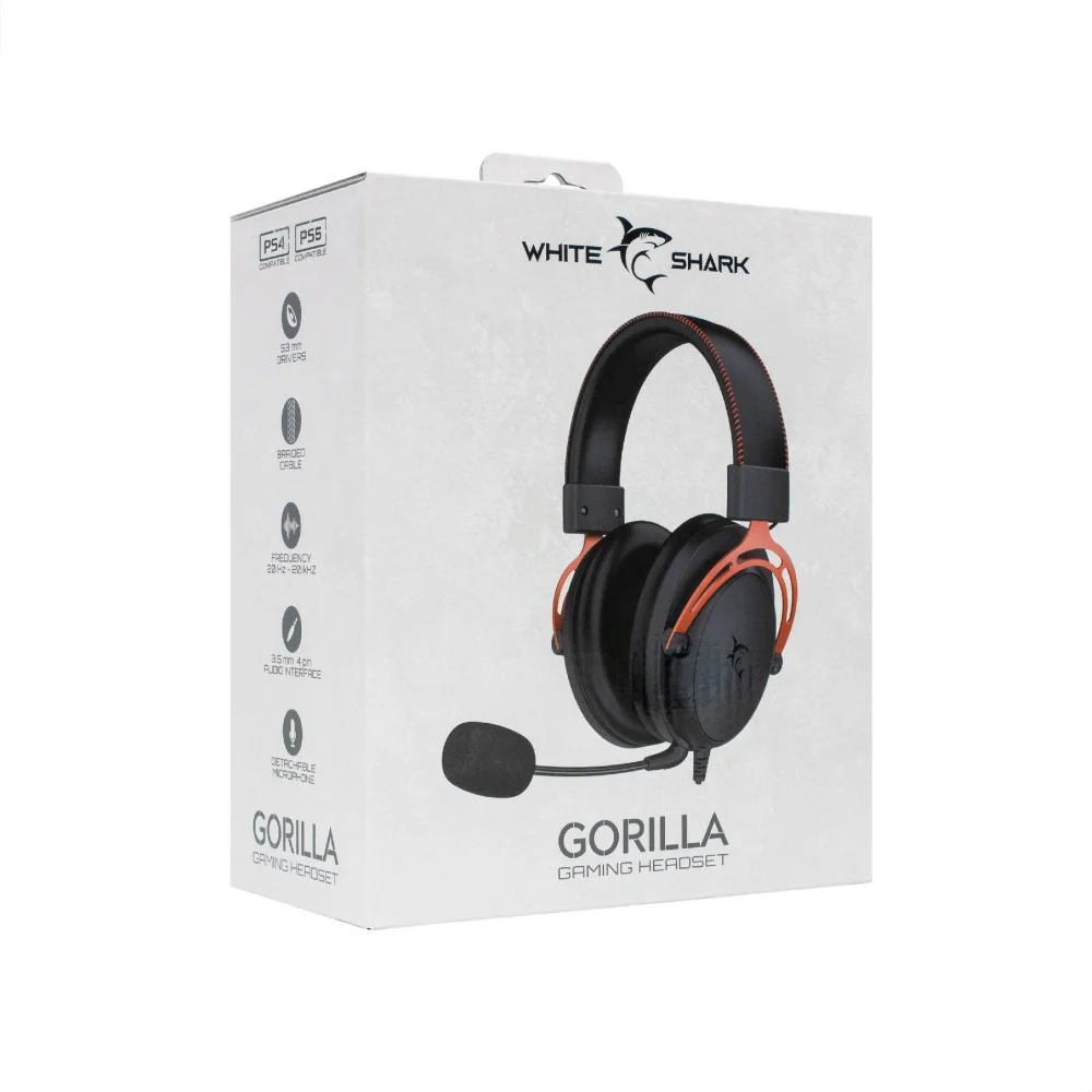 White Shark γκέιμινγκ ακουστικά Gaming Headphones GORILLA BLACK/RED - 53mm, Stereo 2.0