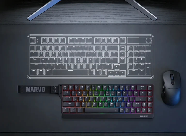 Marvo безжична механична геймърска клавиатура Wireless Gaming Mechanical keyboard Saber 65W KG965W - 1K, Banana Crystal [Linear], (English US)
