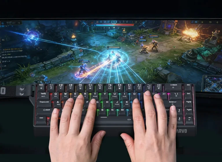 Marvo безжична механична геймърска клавиатура Wireless Gaming Mechanical keyboard Saber 65W KG965W - 1K, Banana Crystal [Linear], (English US)