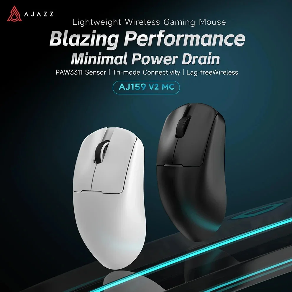 Ajazz souris gamer professionnelle AJ159 V2 MC - Wireless Gaming Mouse - 1K, Station de charge magnétique, Blanc