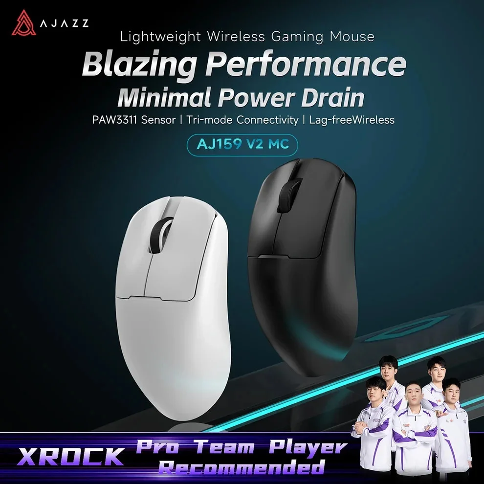 Ajazz souris gamer professionnelle AJ159 V2 MC - Wireless Gaming Mouse - 1K, Station de charge magnétique, Blanc