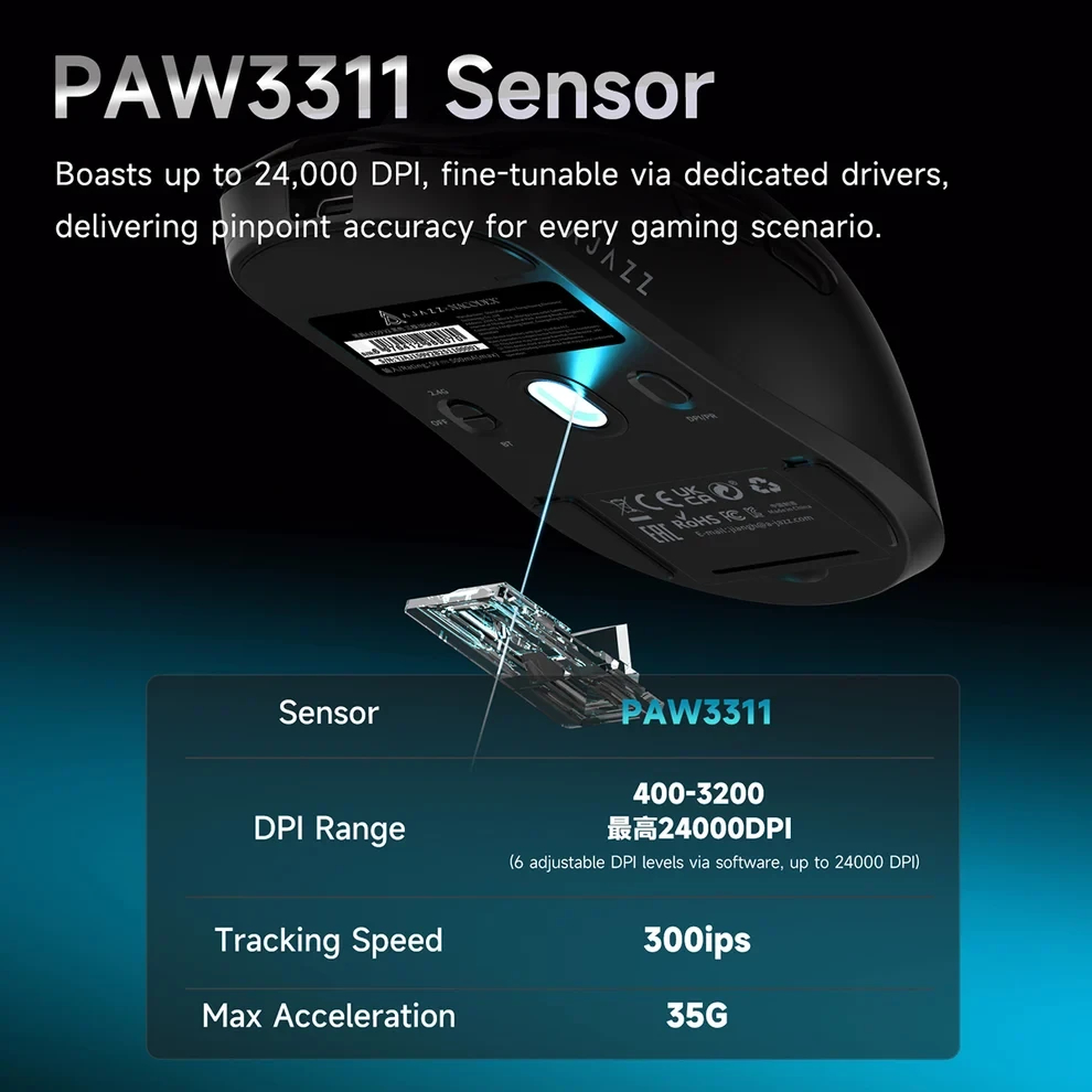 Ajazz souris gamer professionnelle AJ159 V2 MC - Wireless Gaming Mouse - 1K, Station de charge magnétique, Blanc