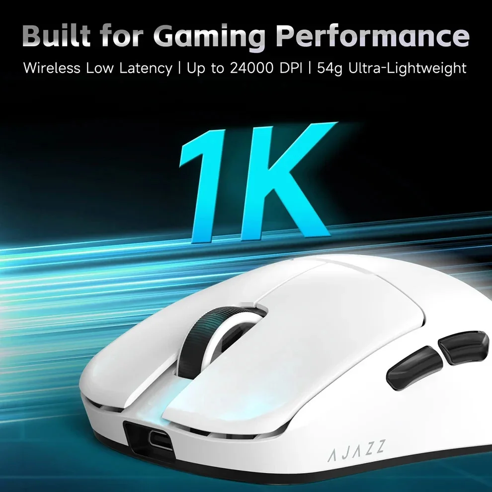 Ajazz souris gamer professionnelle AJ159 V2 MC - Wireless Gaming Mouse - 1K, Station de charge magnétique, Blanc
