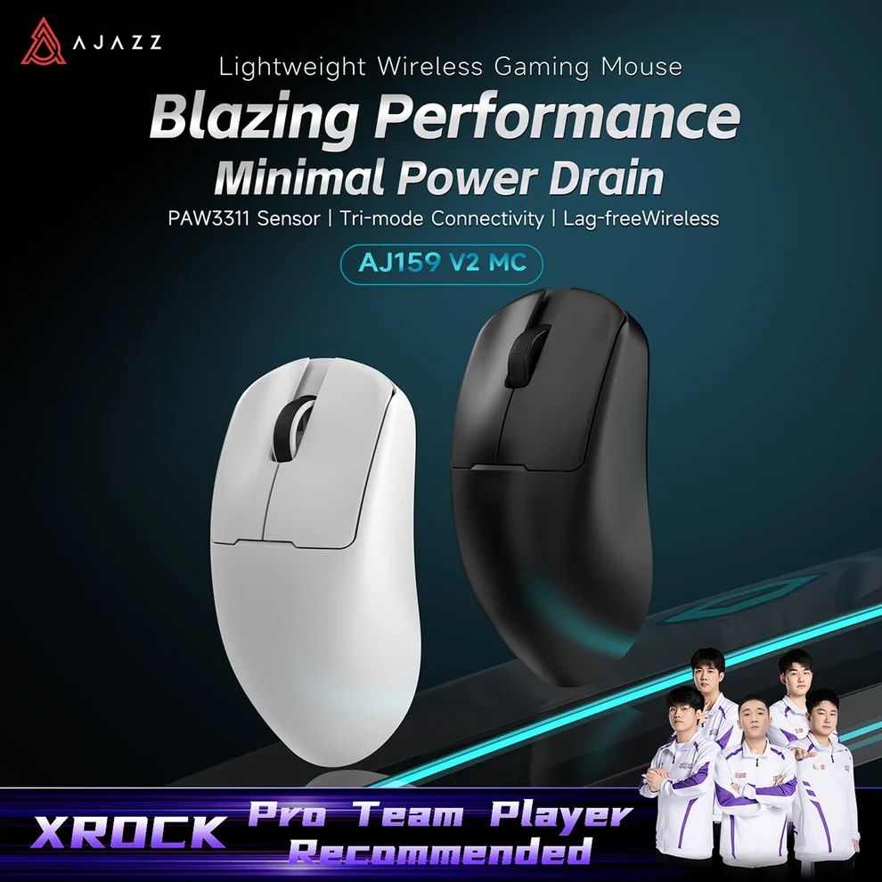 Ajazz AJ159 V2 MC Professional Gaming Mouse - Wireless Gaming Mouse - 1K, Magnetic Charging Dock, Black