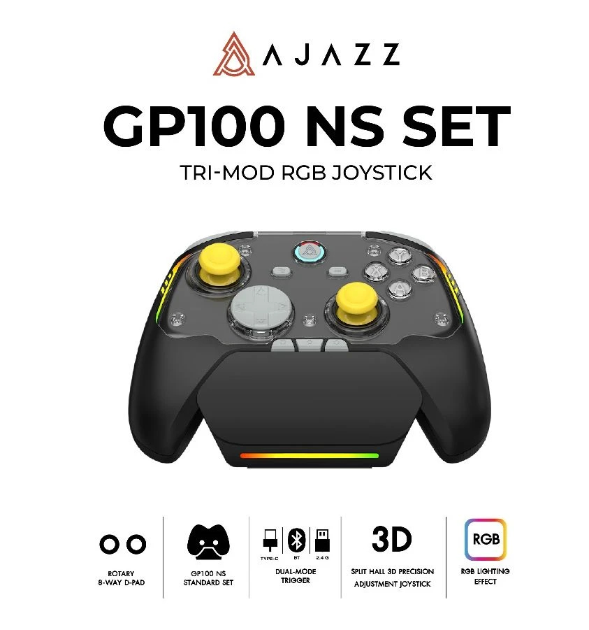 Mando Ajazz Gamepad Set GP100 NS - Hall Effect, 1000Hz, Wireless, Bluetooth, 1000Hz - Black, Gray, Yellow