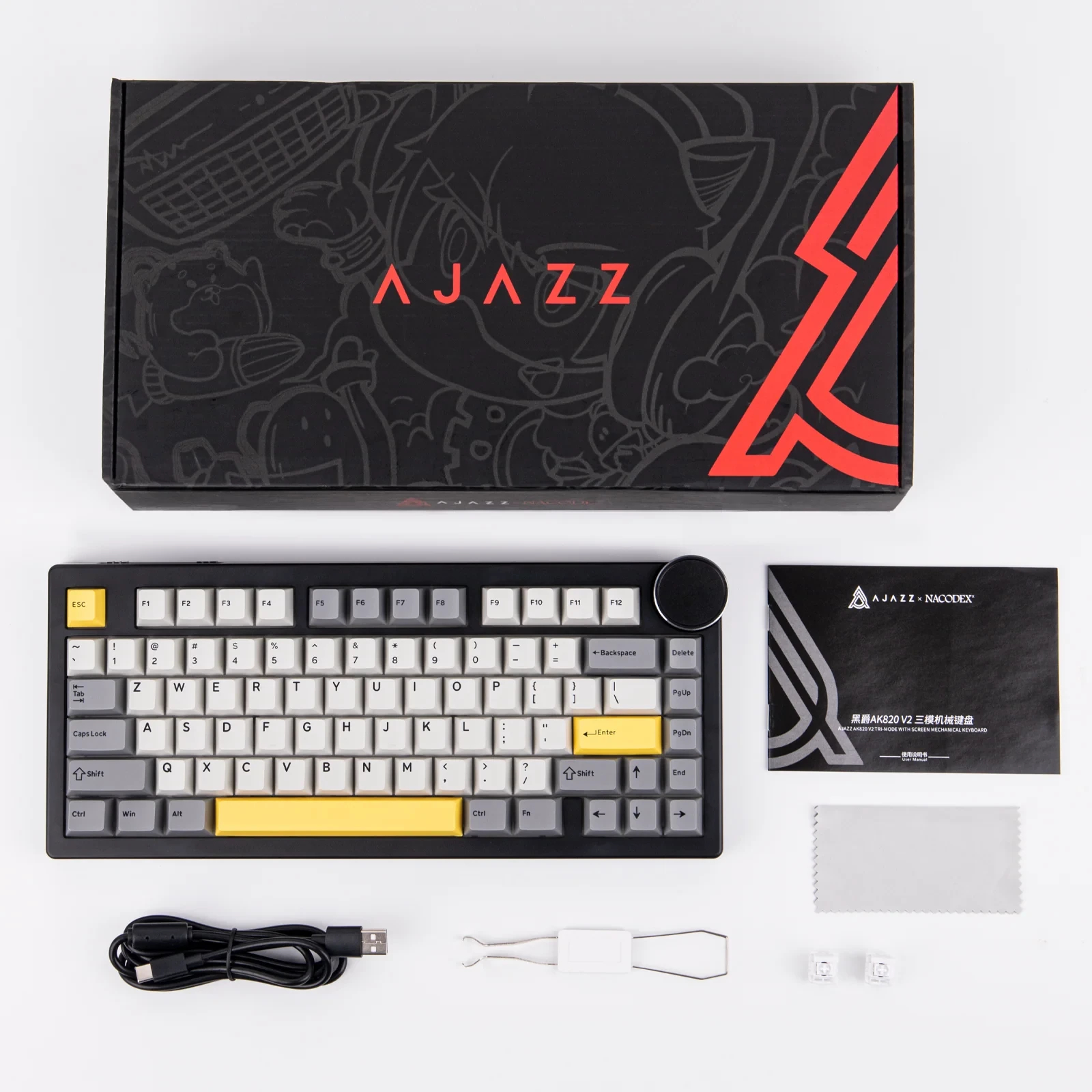 Tastiera meccanica da gaming Ajazz Gaming Mechanical Keyboard AK820 V2 - Arctic Isle Magnetic Switch [Linear] (English US), Black, Gray, Yellow