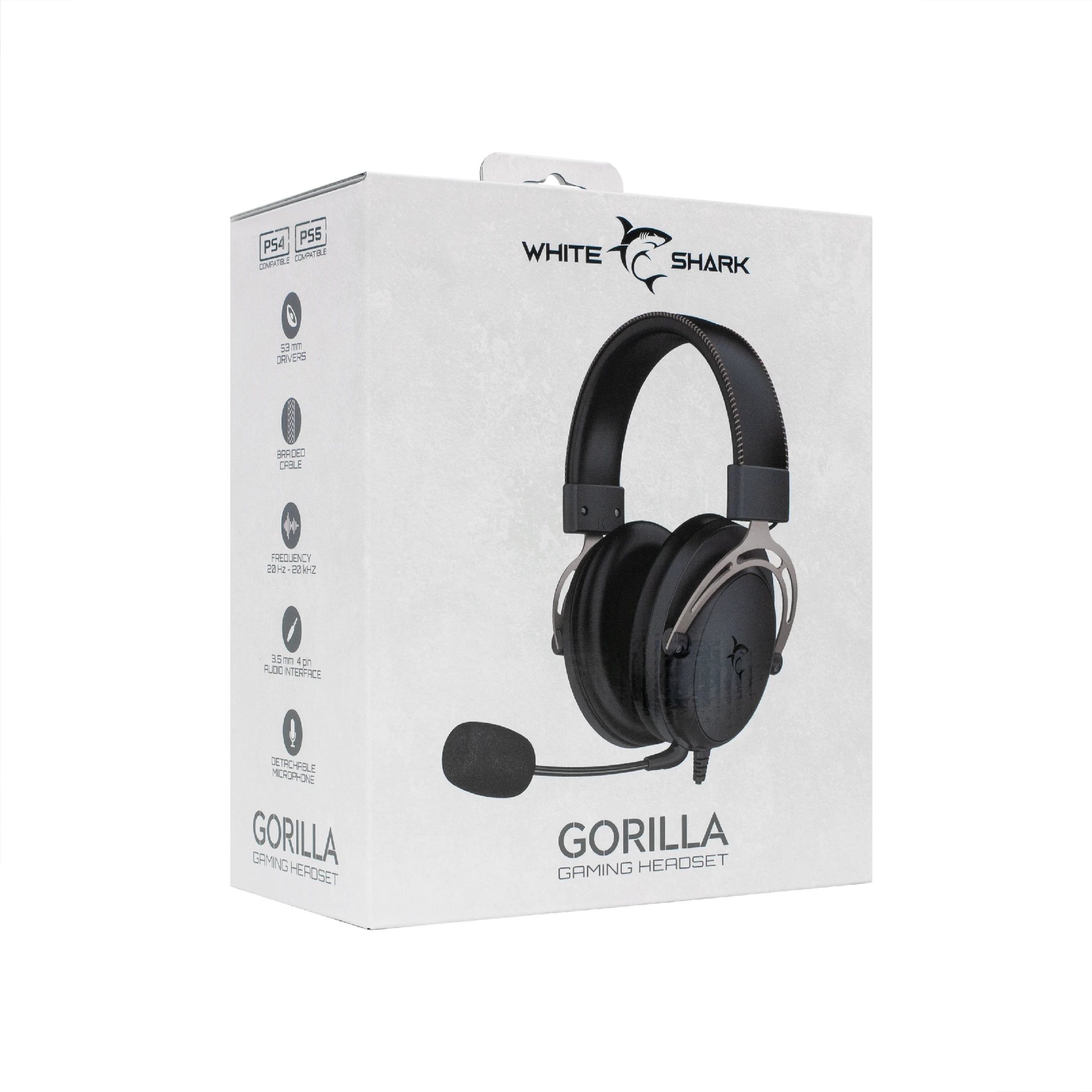 White Shark геймърски слушалки Gaming Headphones GORILLA BLACK/GREY - 53mm, Stereo 2.0