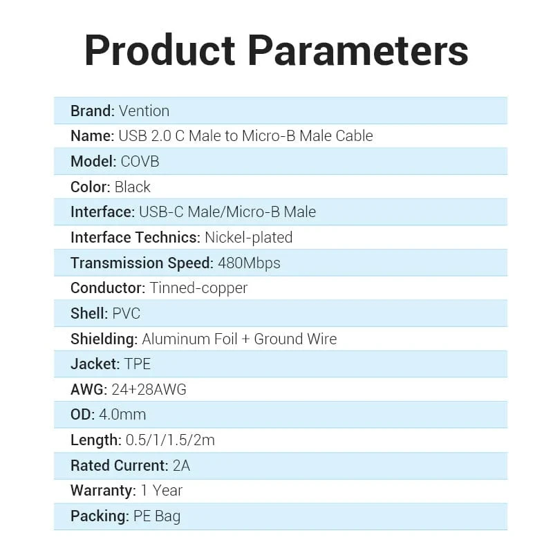 Vention USB 2.0 C M / Micro-B USB M cable - COVBD