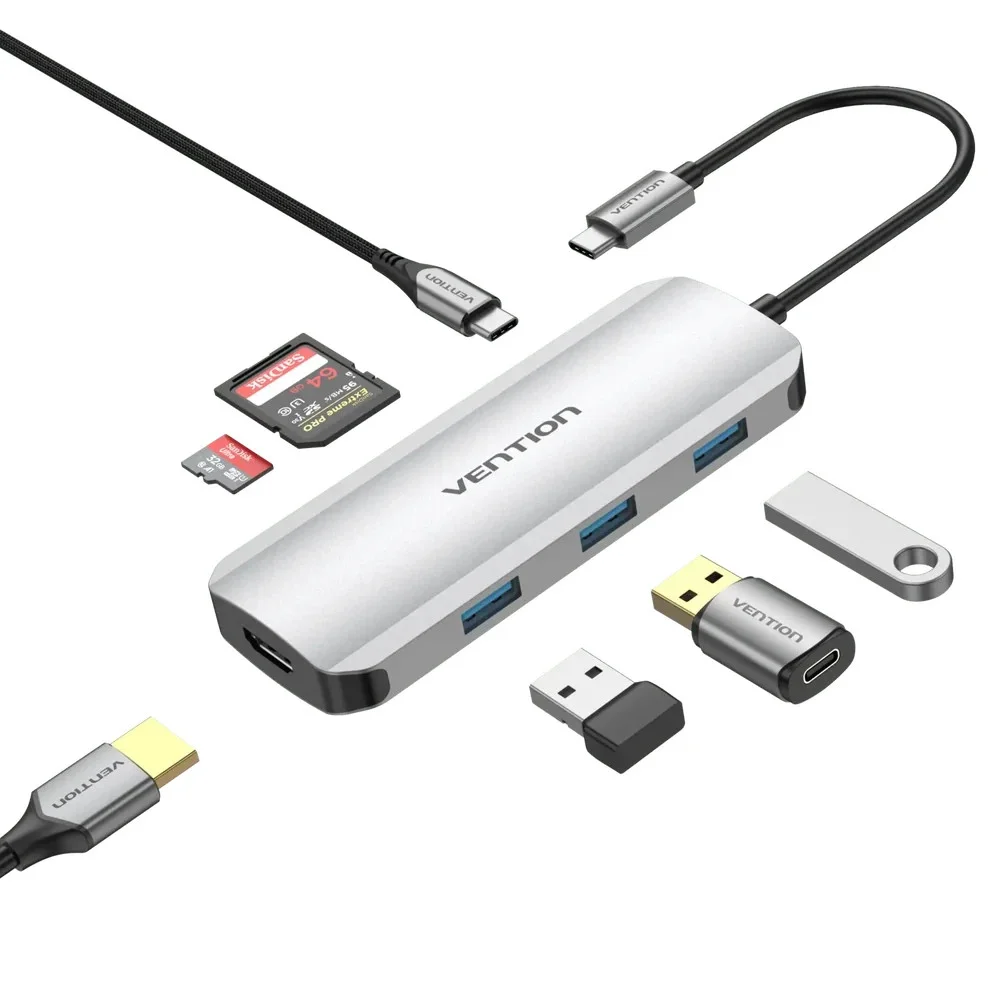Vention docking station Docking Station Type-C - TOJHB - HDMI x 1, USB3.0 x 3, USB-C PD100W x 1, SD/TF