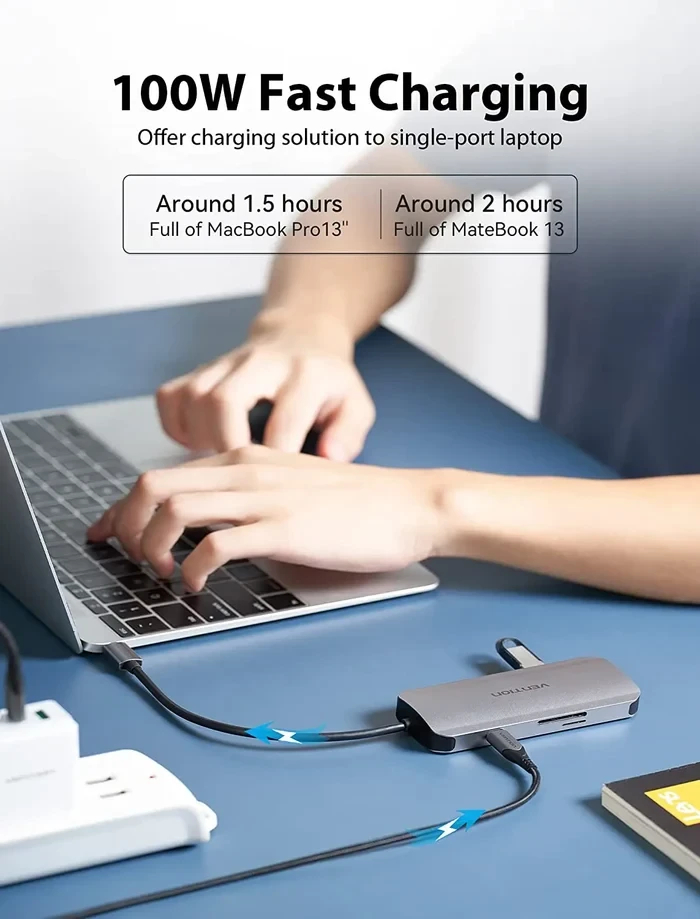 Vention докинг станция Docking Station Type-C - TOJHB - HDMI x 1, USB3.0 x 3, USB-C PD100W x 1, SD/TF