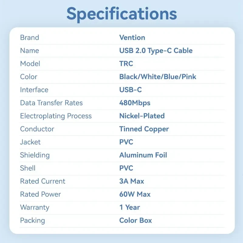 Vention Cablu USB 2.0 C M / USB-C M 1.0m Black - TRCBF