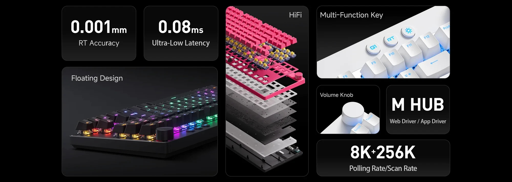 MCHOSE геймерска механична клавиатура Gaming Mechanical Keyboard Mix 87 Ultra Esports - 8K, Mount Tai Magnetic Switch GT [Tactile] (English US), Black