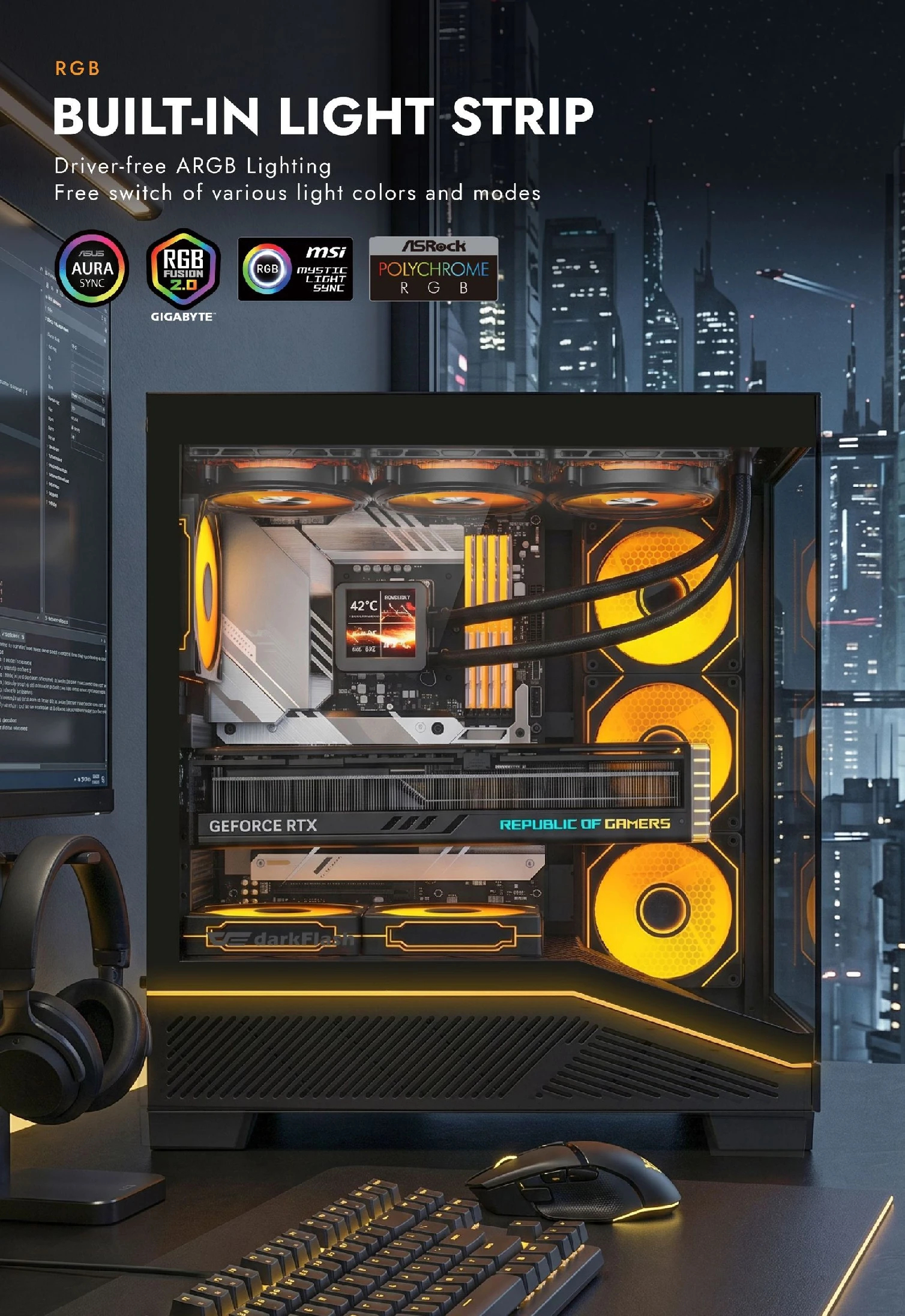 Darkflash case Case ATX - K430 Black - 6 x 120 mm A-RGB fans included, USB-C